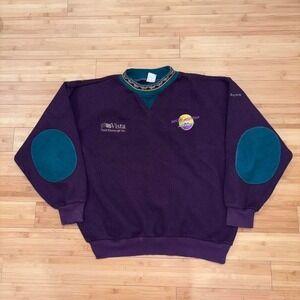 Vintage BAO Rocky Fleece Crewneck XL Purple Green Elbow Patch Sweatshirt